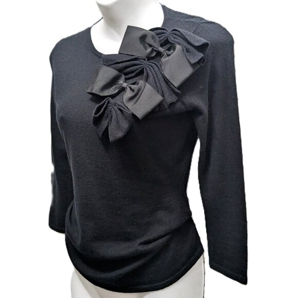 Saks Fifth Avenue Black Label Sweaters - Saks Fifth Ave Cashmere Silk Sweater Womens Small Black with Bows Rosette